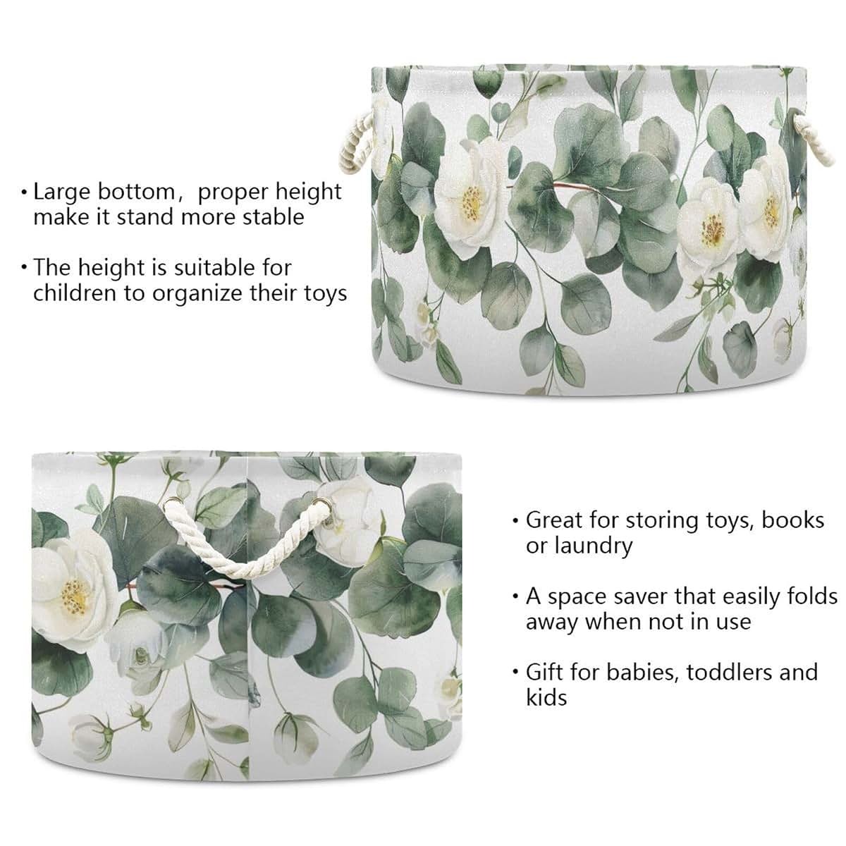 Goodold Watercolor Eucalyptus Pattern Extra Large Storage Basket 20 X 14 Inch