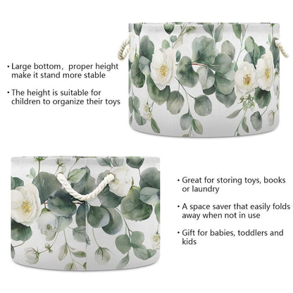 Goodold Watercolor Eucalyptus Pattern Extra Large Storage Basket 20 X 14 Inch