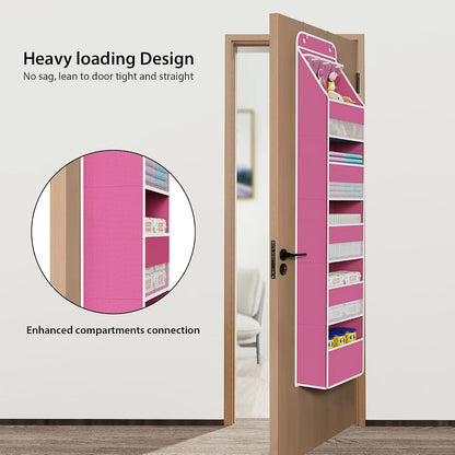 Univivi Fabric Over Door Hanging Organizer, Pink, 6-Shelf, 8 Pockets