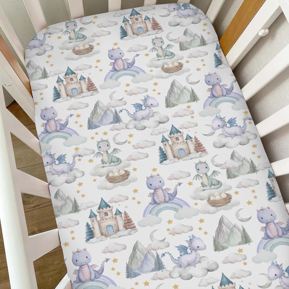 Selgkds Purple Baby Dragons Fitted Crib Sheet for Standard Mattresses