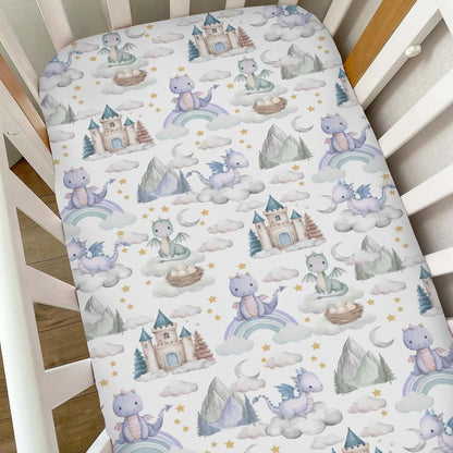Selgkds Purple Baby Dragons Fitted Crib Sheet for Standard Mattresses
