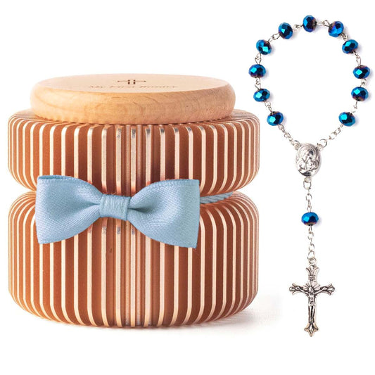 Baptism Gifts for Baby Boy, My First Rosary and Shatterproof Aluminum Keepsake Box with Bow Tie, Catholic Christening