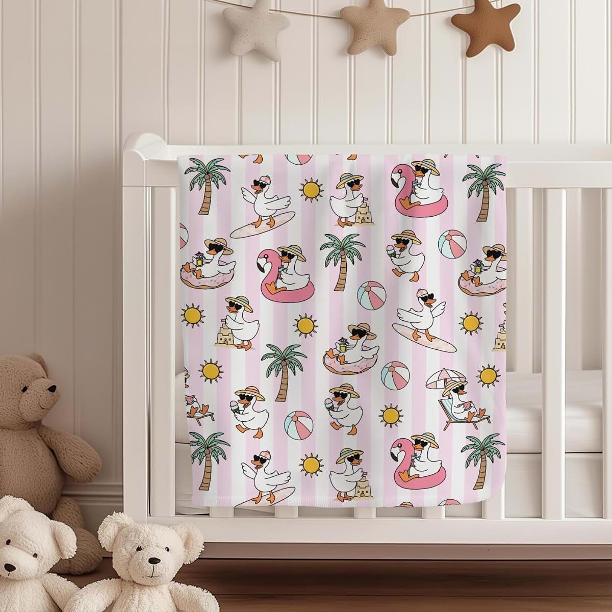 Summer Geese Baby Blanket, Flannel Swaddling Wrap, 30x40 Inches, Soft Lightweight Nursery Blanket