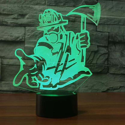 Jinnwell 3D Fire Fighter Fireman Night Light Lamp Illusion 7 Color Changing Touch Switch Table Desk Decoration Lamps (photo 3)