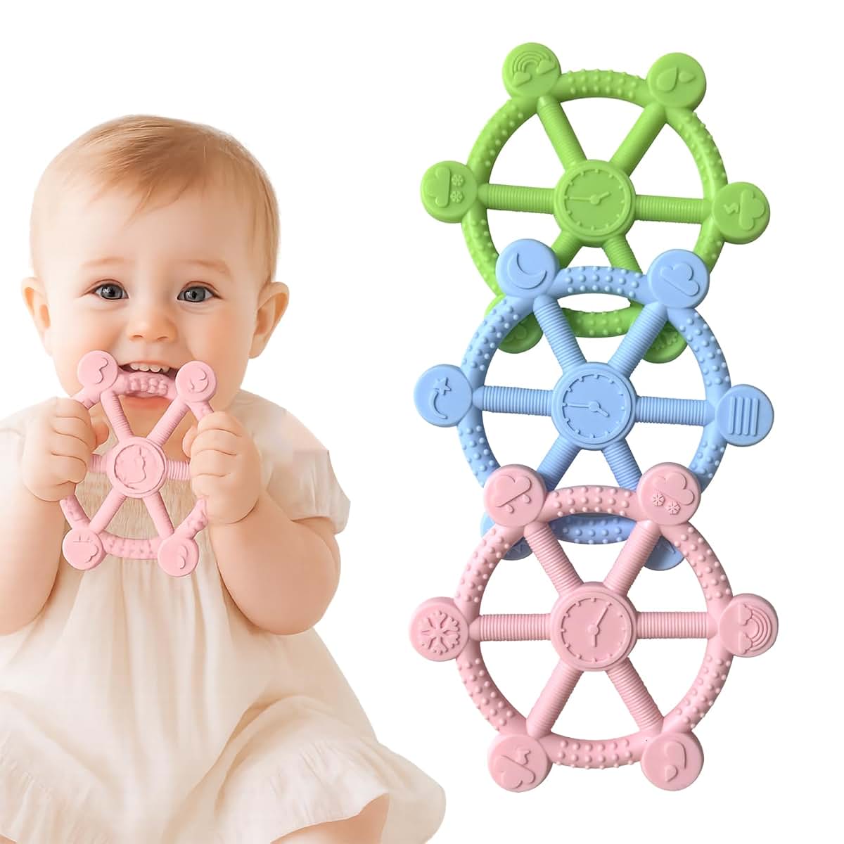 3-Pack Soft Silicone Baby Teether Chew Toys for Infants