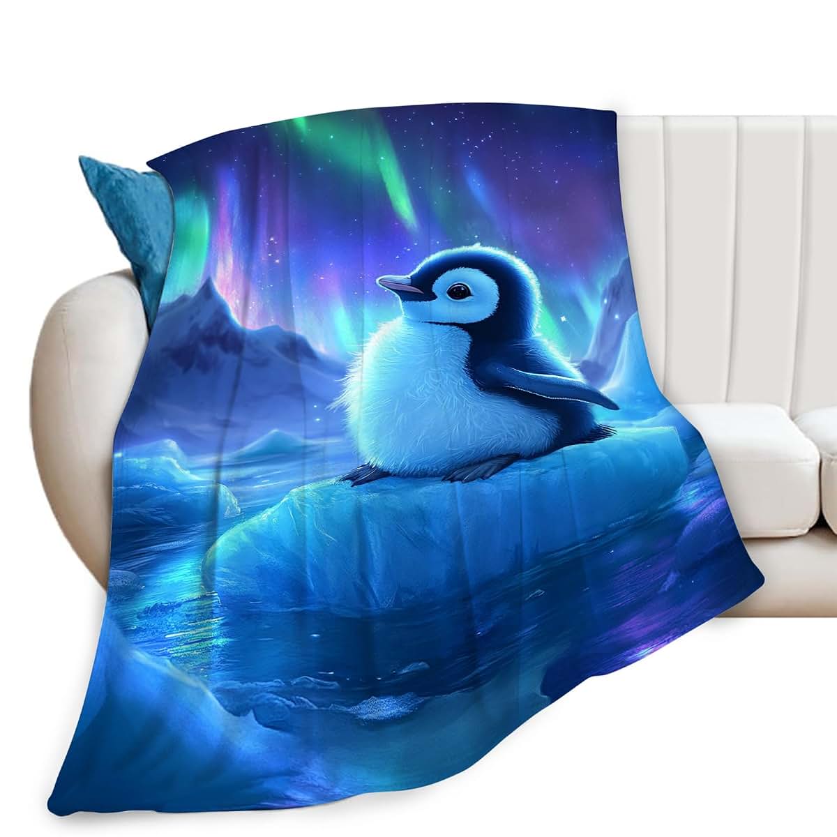 Estused Cute Penguin Blanket Aurora Starry Night Throw Stuff Gifts 60"x50"