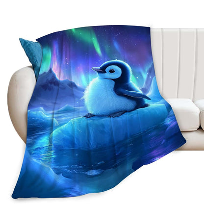 Estused Cute Penguin Blanket Aurora Starry Night Throw Stuff Gifts 60"x50"
