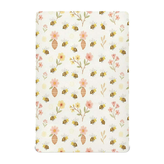 decor gift mini Crib Fitted Sheet Watercolor Bee Hive Flower Essentials for mini Crib 39''x 27''