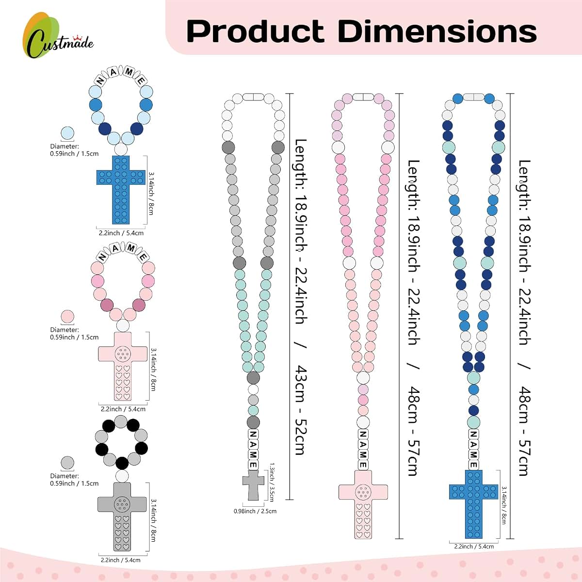 Custmade Customizable Silicone Rosary with Name - Light Pink (photo 3)