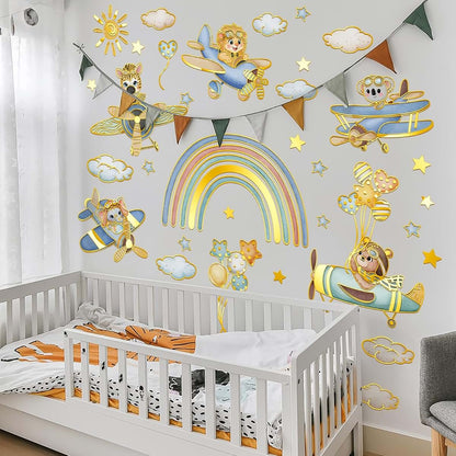 Rainbow Animal Wall Stickers Set for Kids' Nursery Decor