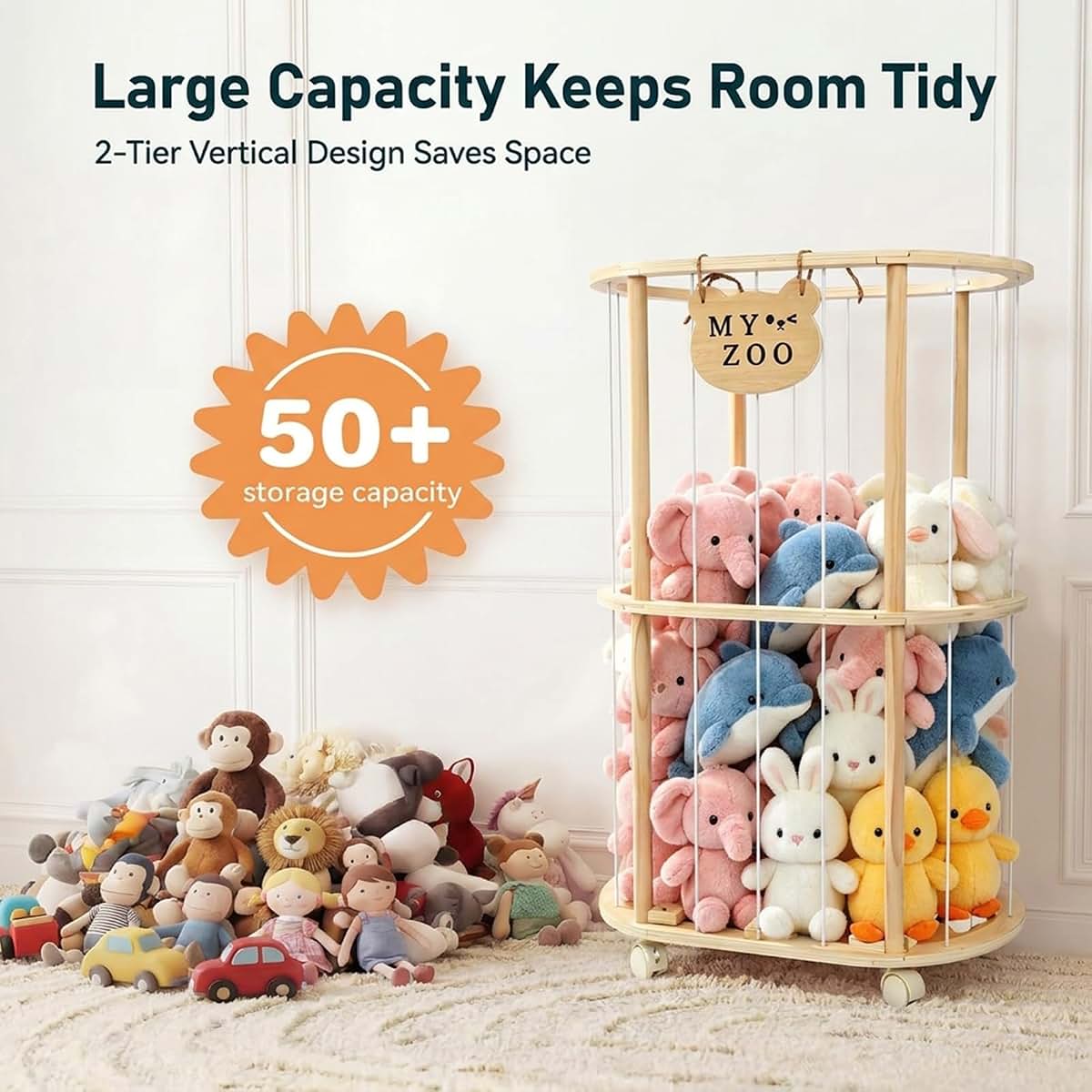 Singda Stuffed Animal Storage Wooden Zoo Holder With Wheels (photo 3)