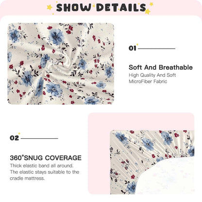 Innewgogo Vintage Blue Floral Fitted Crib Sheet For Pack And Play