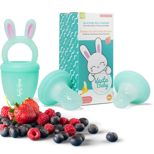 Vesta Baby Fruit Feeder - 2 Sizes Soft Silicone Freezable Fresh Food Nibbler for Safe Infant Self Feeding - Solid Foods
