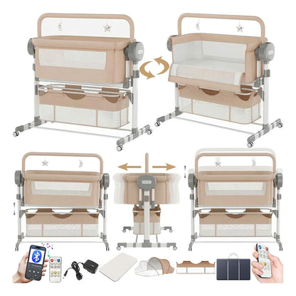 Reenborn Electric Bluetooth Smart Bassinet for Co-Sleeping, Foldable Baby Bedside Crib Sleeper, Convertible Bedside