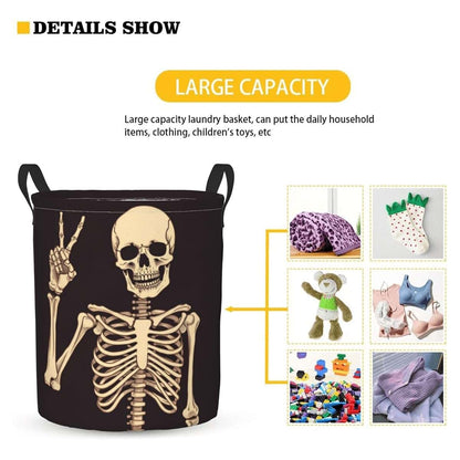Foruidea Rock And Roll Skull Skeleton Laundry Hamper Storage Basket