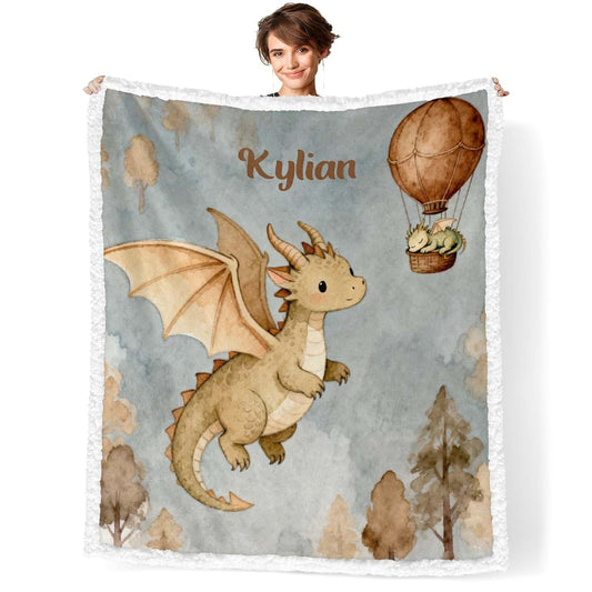 NZOOHY Sky Dragon Art Personalized Sherpa Baby Blankets for Boys Girls,Newborn Custom Name Blanket for Shower Gift