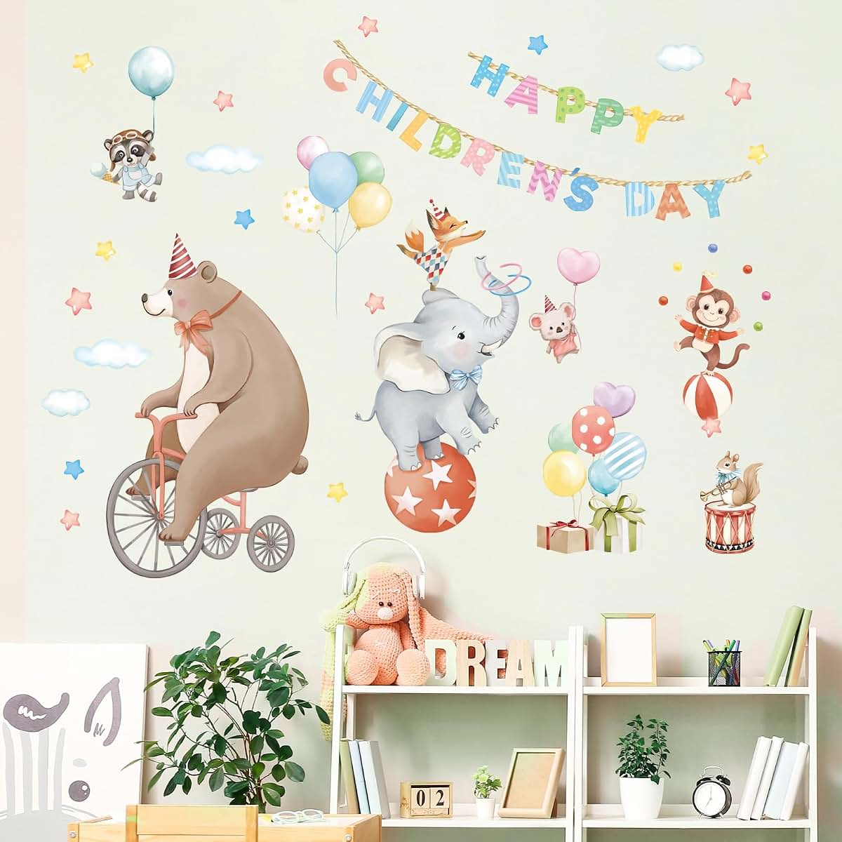 BabyOneStop Circus Animal Wall Decals With Bear And Elephant