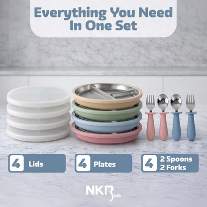 NKR lab Stainless Steel Baby Plates with Suction, 4-Pack Divided Set (photo 2)