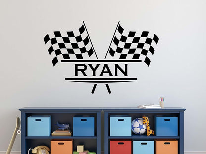 Decalzone Inc Personalized Name Flags Racing Wall Decal Baby Room Decor