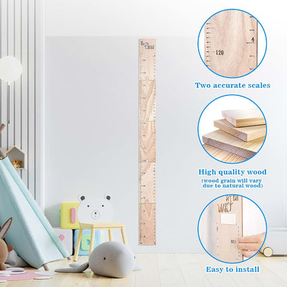 Wooden Kids Growth Height Chart with Dual Scale Measurement