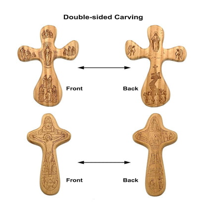 Goodangie00 Handmade Wood Cross Fidget 2-Pack, Double-Sided Carved Jesus Pocket Prayer Cross, 4.1 x 3 Inch