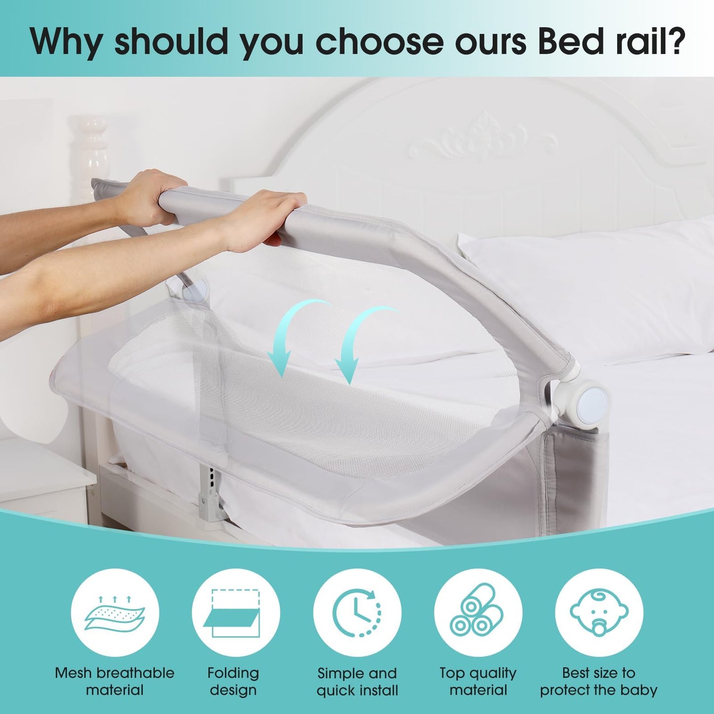 Nutikas Baby Bed Rail Guard - Swing Down Rail for Toddlers