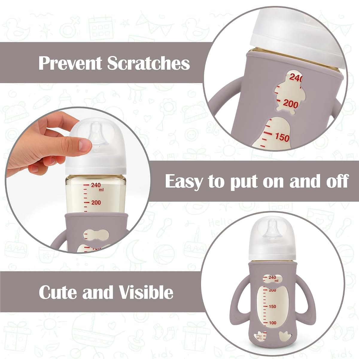Silicone Bottle Sleeves for Pigeon 8.1 oz Baby Bottles - Protective Handles