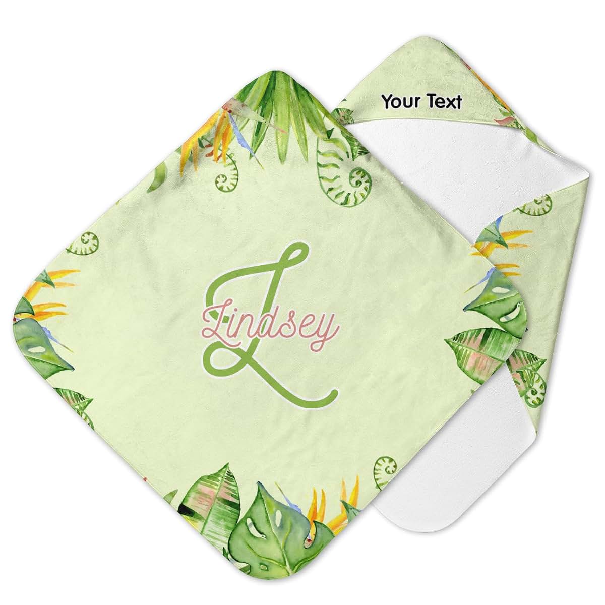 YouCustomizeIt Personalized Tropical Leaves Border Hooded Baby Towel
