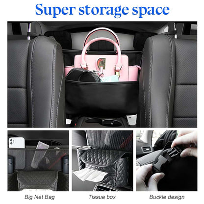 zipelo Car Handbag Holder Between Seats, PU Leather Multi-Pocket Organizer, Brown
