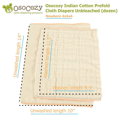 OsoCozy Unbleached Prefold Cloth Diapers | 100% Cotton Nappies