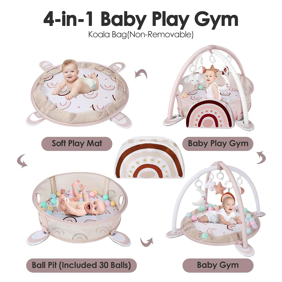 Dearlomum Rainbow 4-in-1 Baby Play Mat Gym with Ball Pit