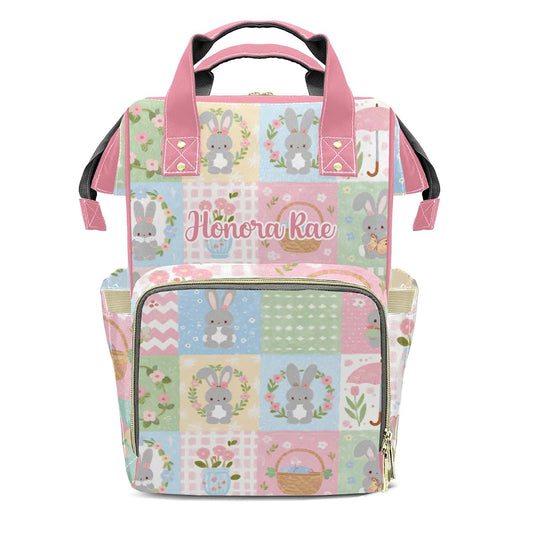 Joyestore Personalized Cute Animal Rabbit Flower Wreath Custom Mom Bag with Name,Dad and Mom Diaper Backpack for Baby