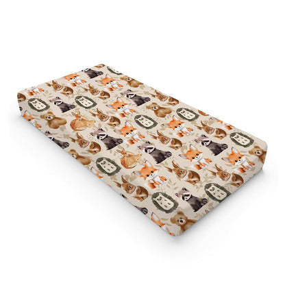 Changing Pad Cover with Cute Animals Retro Floral Pattern