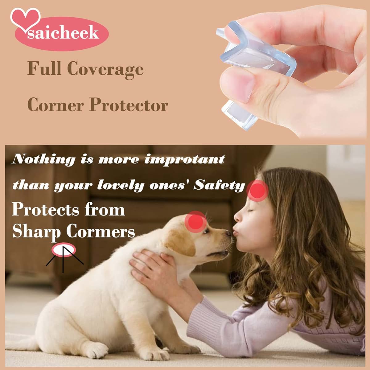 Saicheek 4Pcs Silicone T-Shaped Table Corner Protectors, Clear, 1.7 Inch