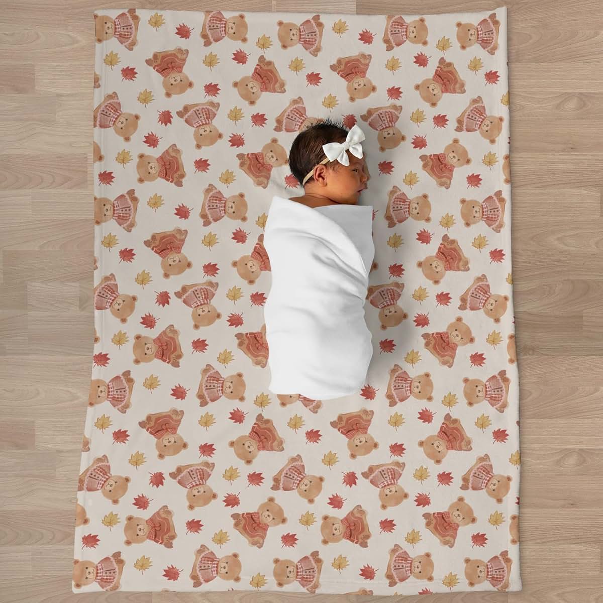 Selgkds Cute Bears Orange Fall Leaves Baby Blankets for Girl Boy Pastel Bear Sweaters Autumn Infant Toddler Newborn (photo 3)
