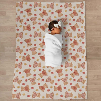 Selgkds Cute Bears Orange Fall Leaves Baby Blankets for Girl Boy Pastel Bear Sweaters Autumn Infant Toddler Newborn (photo 3)