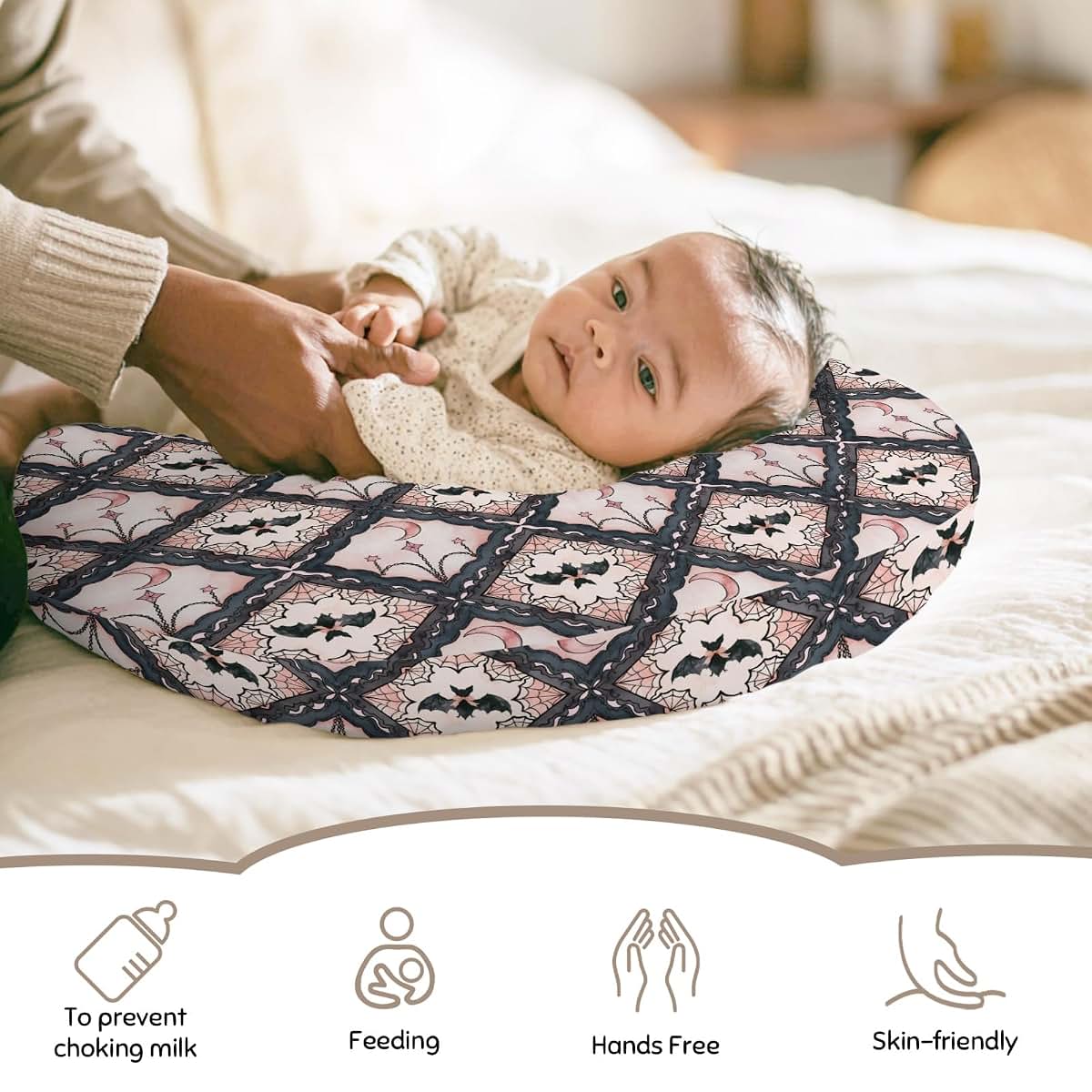 Wicbfdfv Halloween Bats Star Moon Plaid Nursing Pillow Cover Ultra-Soft Comfortable for Baby Girls Boys Cute Spooky Bat (photo 2)