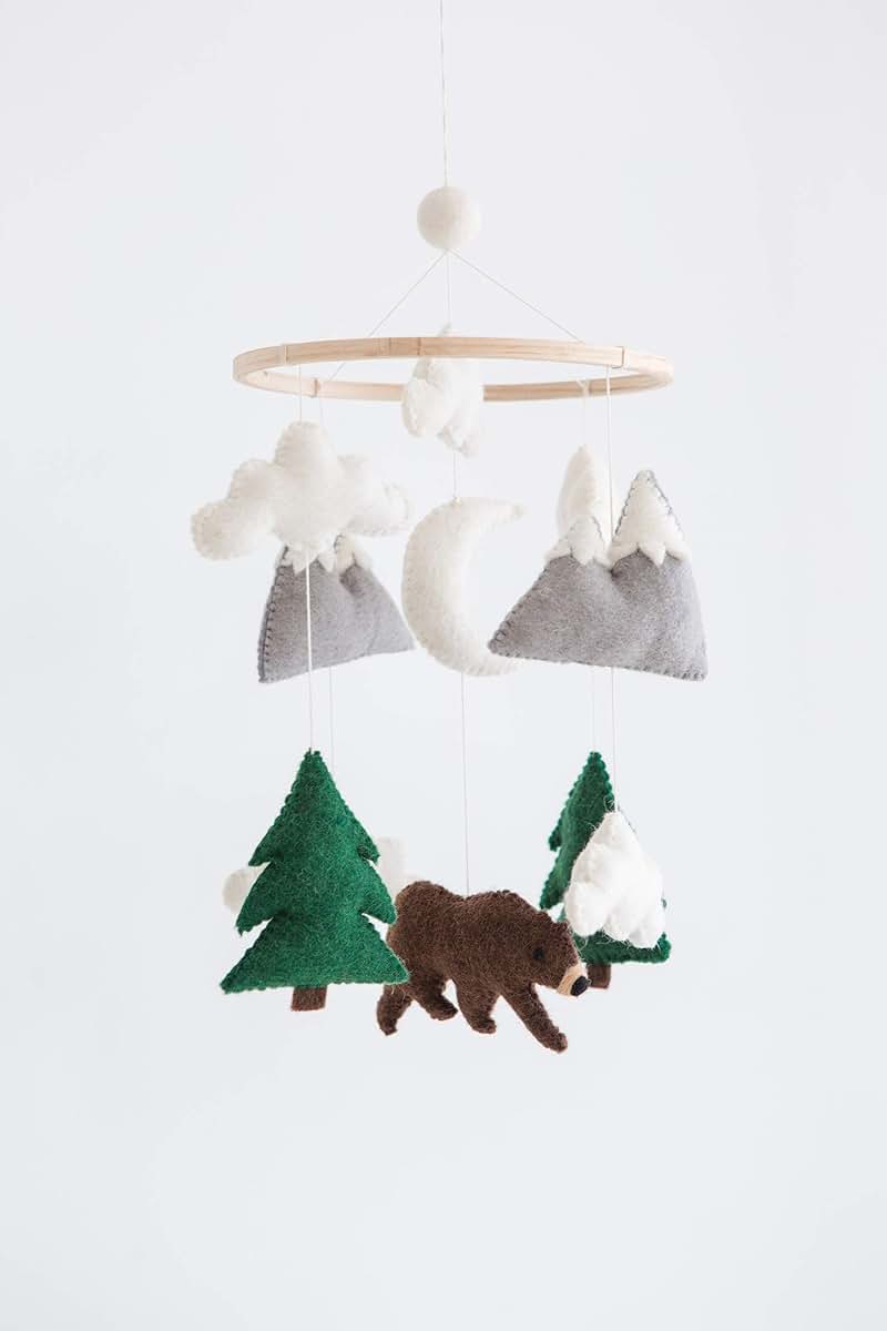 Nivas Bear and Mountain Mobile - Woodland Bear Wilderness Neutral Baby Felt Mobile (photo 3)