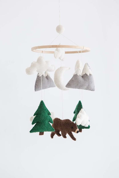 Nivas Bear and Mountain Mobile - Woodland Bear Wilderness Neutral Baby Felt Mobile (photo 3)
