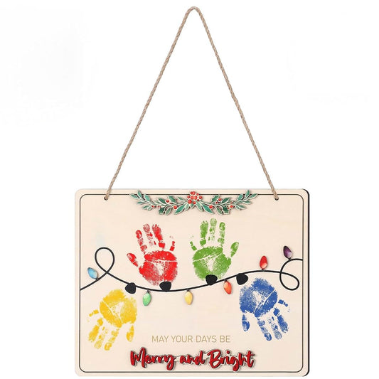 Baby's First Christmas Handprint Ornament, Wooden Mistletoe Lights DIY Keepsake