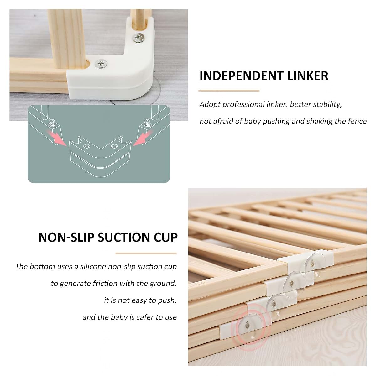 Jolan Portable Baby Playpen,Wooden Baby Fence with Door,Crawling Playpen,Indoor Outdoor Safety Playard