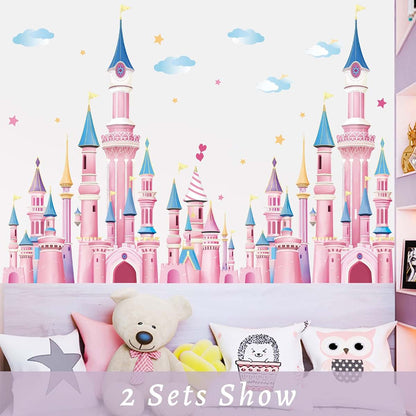 wondever Pink Castle Wall Decals Fairy Tale Peel and Stick Wall Stickers