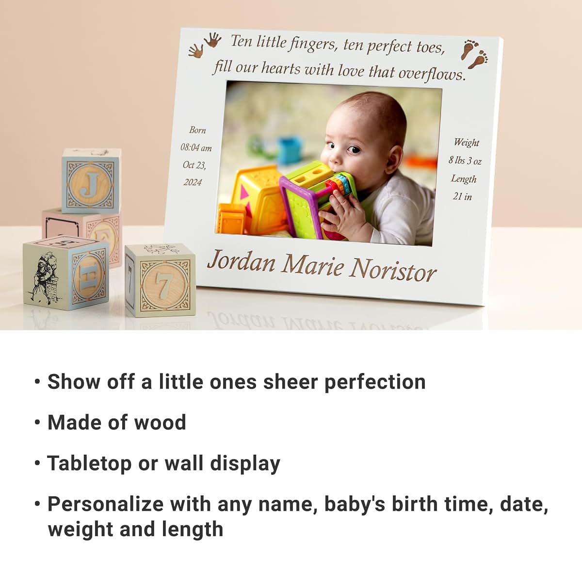 Let's Make Memories Personalized Baby Frame - Ten Fingers & Ten Toes - For New Parents - Newborn Gift - 5x7 Photo (photo 3)