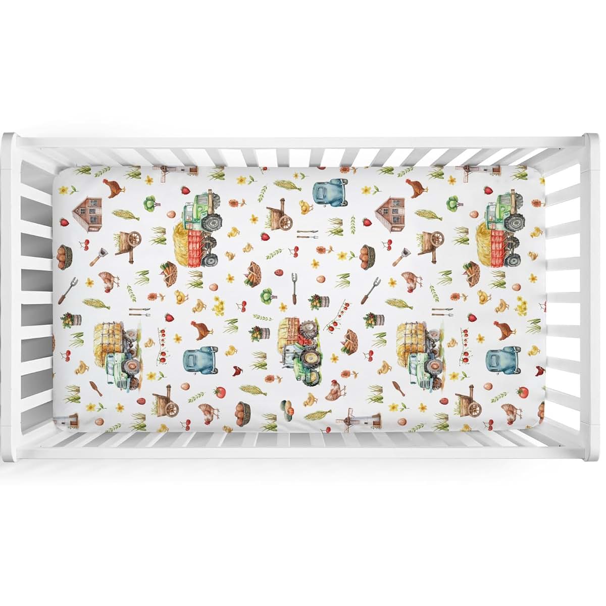 Hwmmbh Spring Farm Life Baby Crib Sheet 52x28 Inches, Trucks Pattern