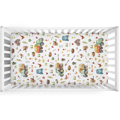 Hwmmbh Spring Farm Life Baby Crib Sheet 52x28 Inches, Trucks Pattern