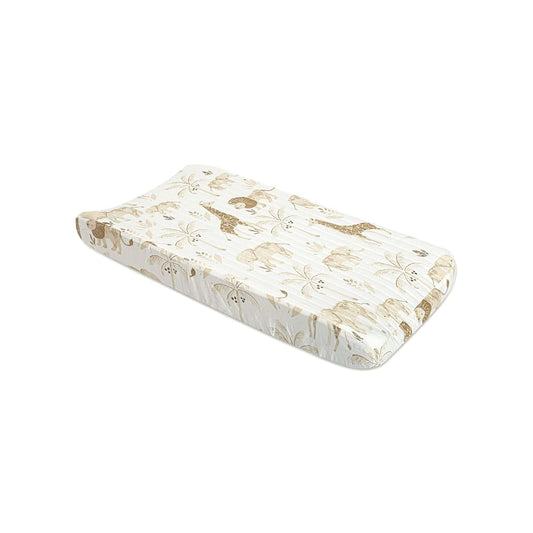 Crane Baby Jungle Theme Changing Pad Cover, 100% Cotton Sateen, Quilted, Machine Washable