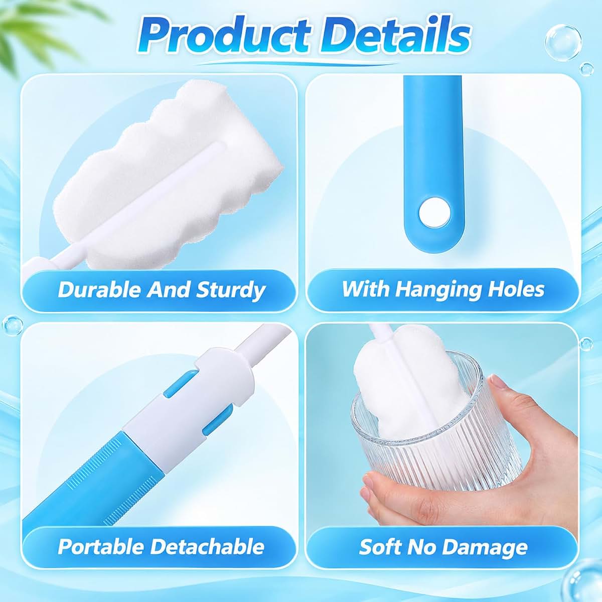 Falzqq 4Pcs Baby Bottle Brush Set With Soft Sponge Head (photo 3)