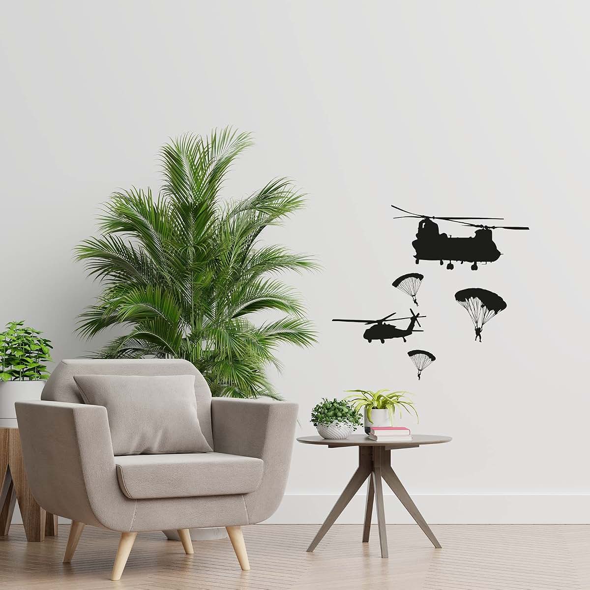All Things Valuable Helicopter Parachute Military Swat Team Army Men Soldier Wall Sticker Art Decal for Boys Girls Room