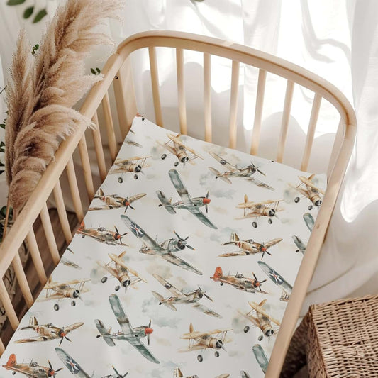 Wicbfdfv Vintage Planes Baby Crib Sheet, 28"x52" Fitted Mattress Cover