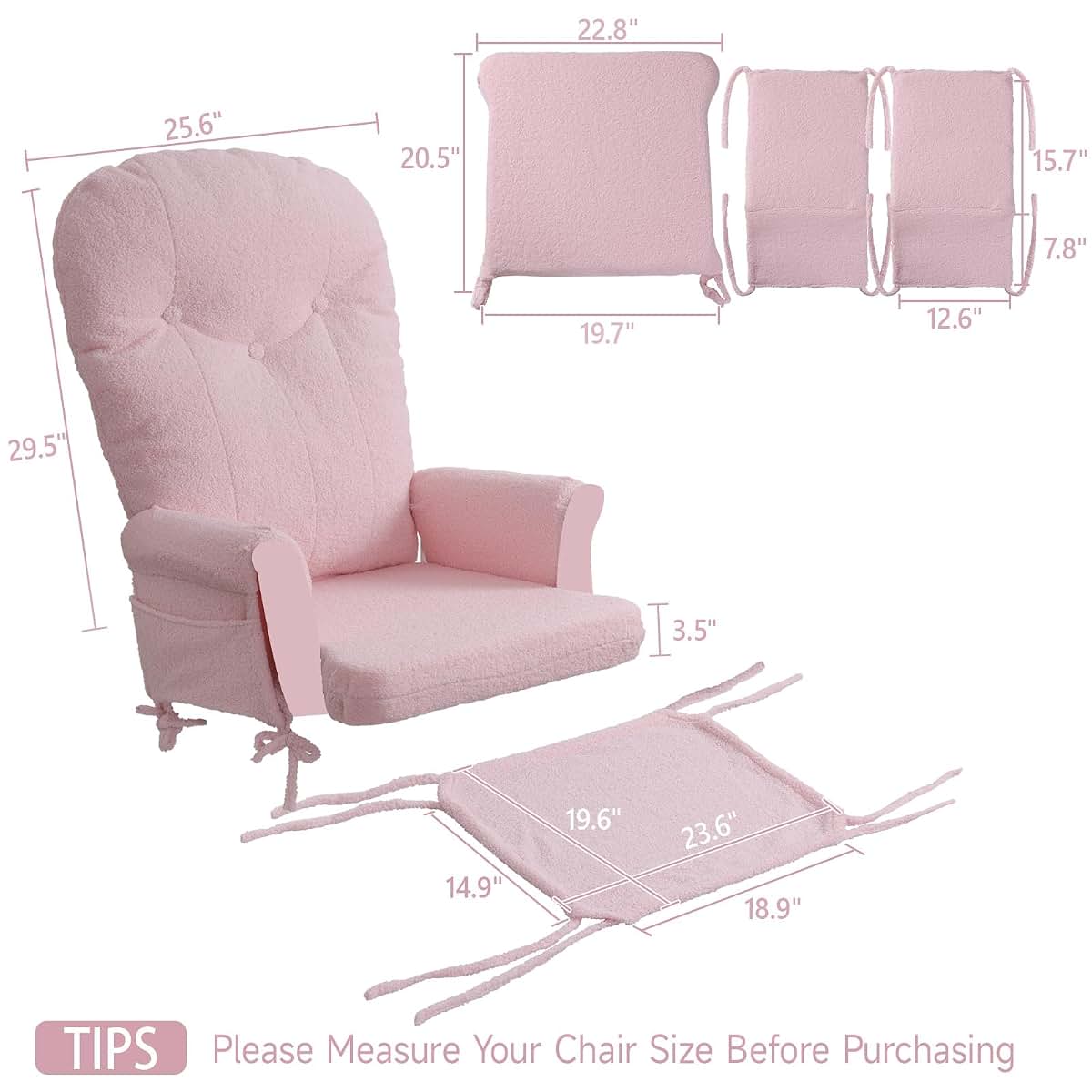 Boshen 5-Piece Glider Rocker Replacement Cushions With Ottoman Cover, Pink (photo 2)
